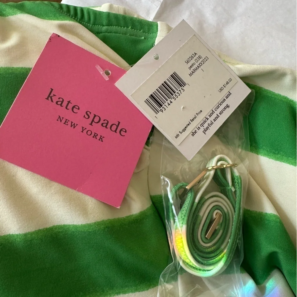 Kate Spade Awning Stripe Bandeau One Piece Swimsuit NWT Size L